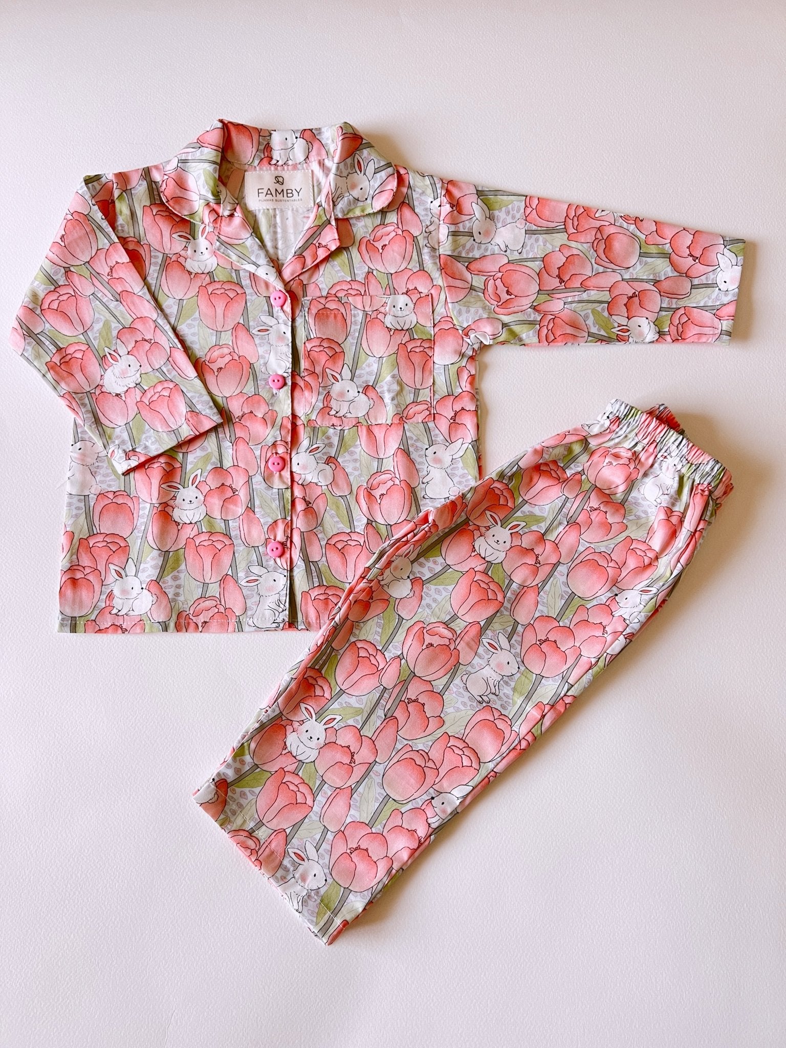Pijama Infantil Conejitos y tulipanes - fambypj