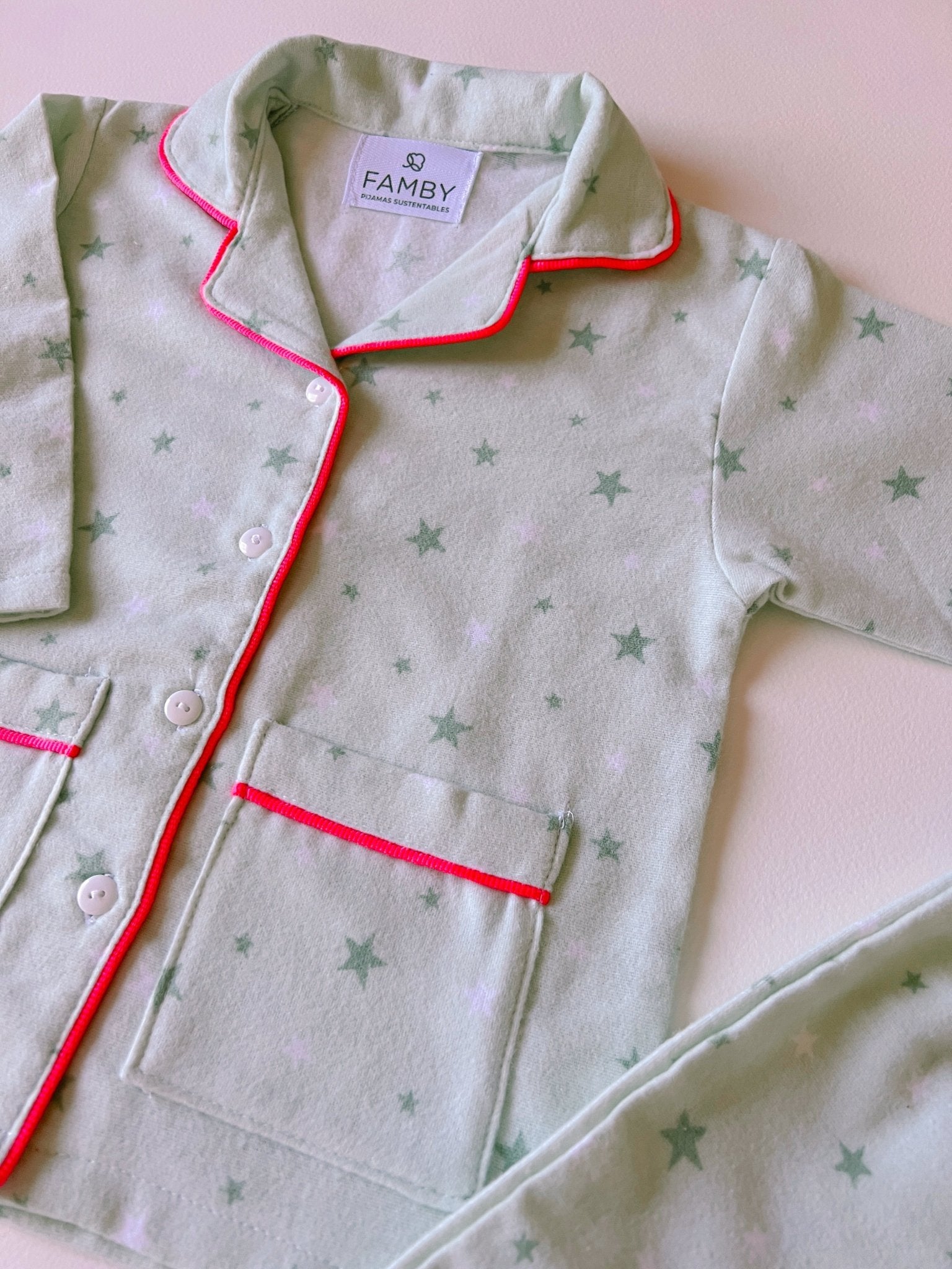 Pijama Infantil Estrellas Verde Menta - fambypj